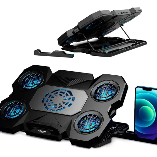 Cooler Laptop 5 Ventiladores + Soporte Para Celular Led Azul